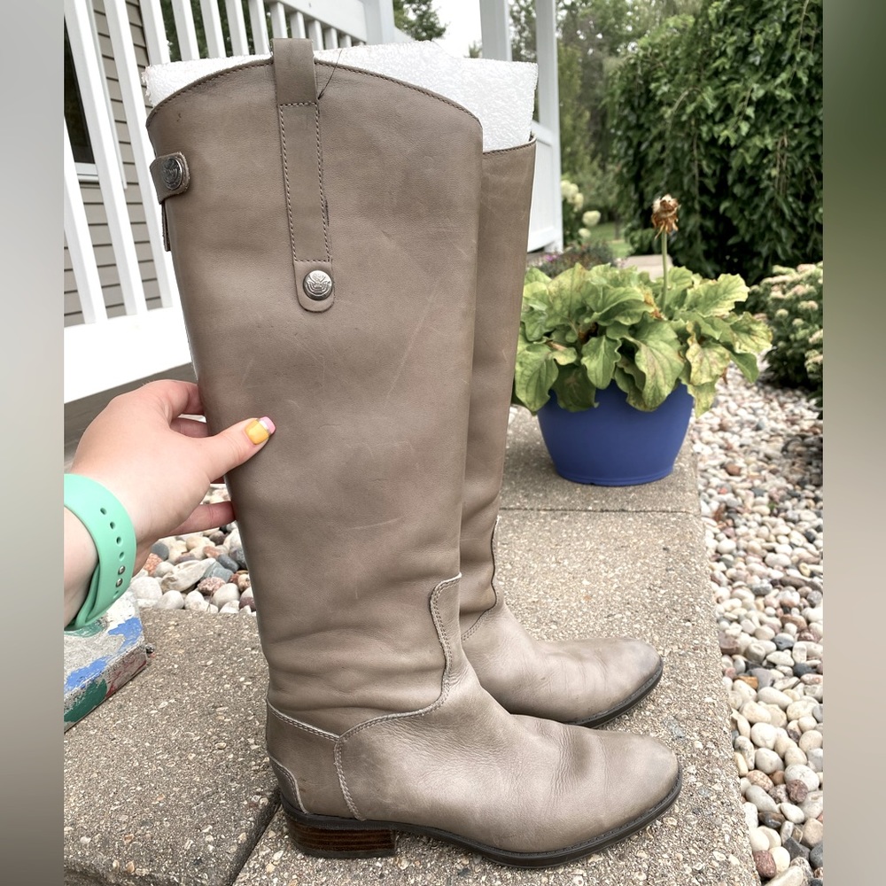 🌈 Sam Edelman Grey Leather Knee High Boots - Women’s Size 6